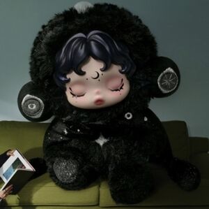 Black Faux Fur Galaxy Plush Keychain Charm - Women Accessories